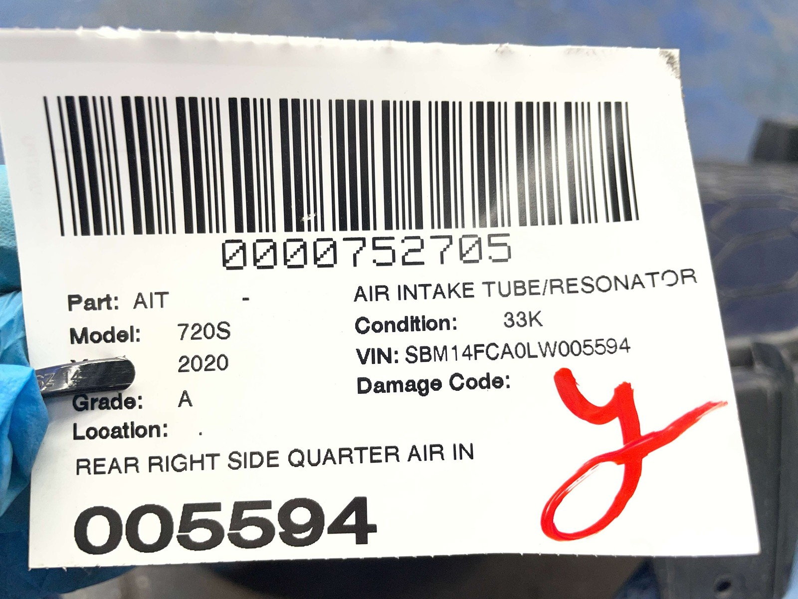 2018-2023 MCLAREN 720S REAR RIGHT SIDE QUARTER AIR INTAKE DUCT GUIDE 14AC741CP