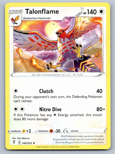 2021 POKEMON TALONFLAME EVOLVING SKIES 140/203 R NM A57486 FREE S&H
