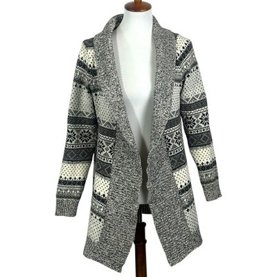 LL Bean Medium Snow Fair Isle Nordic Winter Heavy Long Sleeve Open Cardigan
