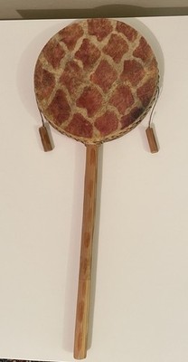 Kenyan Giraffe Design - Spin Drum Hand Made -  Music Instrument Monkey Drum