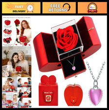 "Preserved Forever Red Roses in Heart Box with Rainbow Necklace - Perfect Gift f