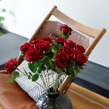 12 Pcs Artificial Rose Flowers, Dark Red Silk Roses with Long Stems, Realisti...
