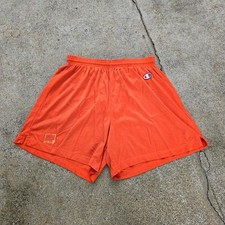Vtg 90s CHAMPION Embroidered C Logo Plain Minimal Mesh Athletic Shorts Orange L