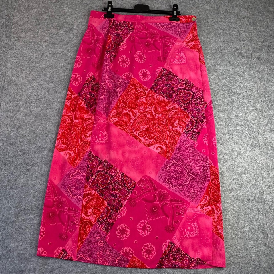 JEL Women's Pink Wrap Skirt, Ankle Length Long Skirt Patchwork Print Size Medium