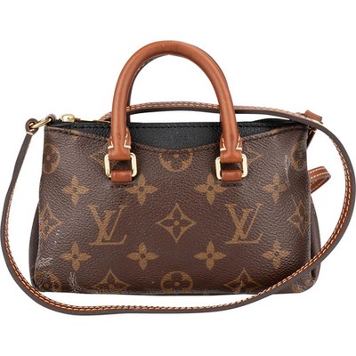 Louis Vuitton Monogram Canvas Noir Leather Nano Pallas Crossbody Handbag Tasche