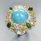 Jewelry shop 14 ct Natural Turquoise Ring 925 Sterling Silver Size 7 /R453944