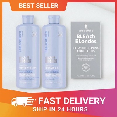 LEE STAFFORD BLEACH BLONDES ICE WHITE TONING SHAMPOO + CONDITIONER + COOL SHOTS