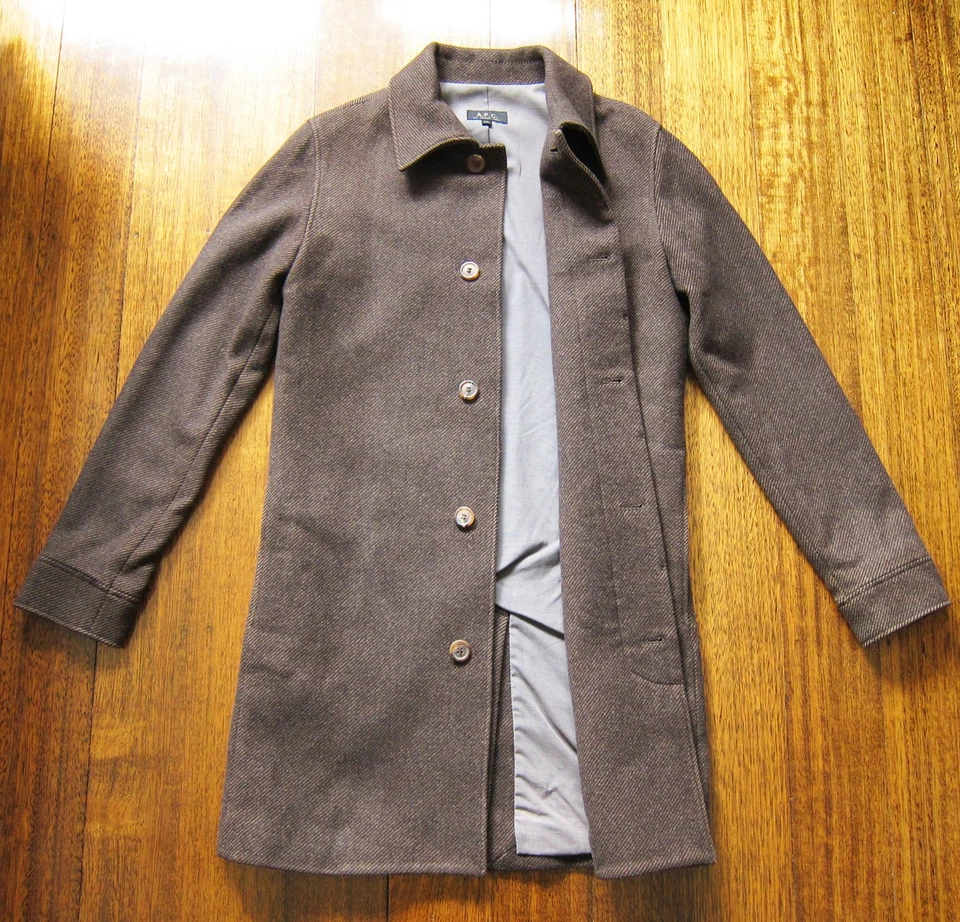 A.P.C Rue Madame Paris Men’s Brown Tweed Wool Long Coat (Size XS) - Image 2 of 4