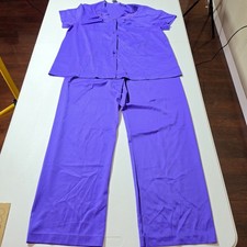 Vintage 90s Vassarette Purple Nylon Pajama Set Top Pants Embroidered M 70144 USA