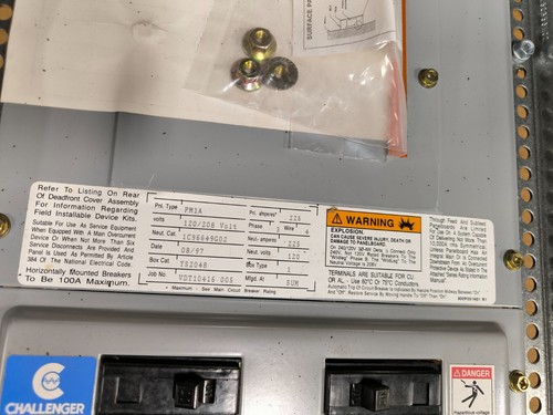 Challenger PM1A Panelboard Interior 225 Amp 120/208 V 3PH 4W 42 Space BA Breaker - Picture 9 of 13