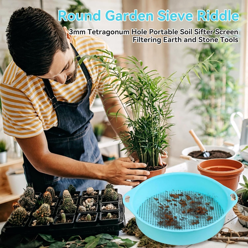 Round Garden Soil Sieve Pan, Gardening Sand Soil Compost Sifter 3Mm Tetragonum H - Picture 2 of 9