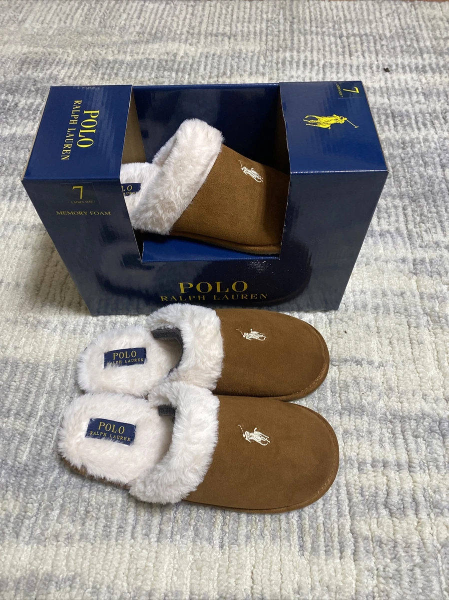 W 7 Polo Ralph Lauren SUMMIT SCUFF pantoufles mulets enfiler pour femmes tabac