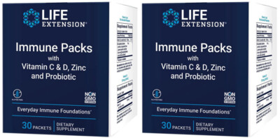 IMMUNE PACKS with VITAMIN C, D, ZINC and PROBIOTIC 60 Packets  LIFE EXTENSION