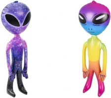 2 Alien Inflates 36 Inches Purple Galaxy and Rainbow UFO Space Party Decoration