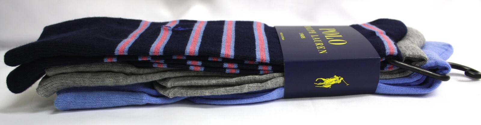 Calze Polo Ralph Lauren blu navy grigio grigio pony logo righe tinta unita confezione da 3 paia nuove con scatola