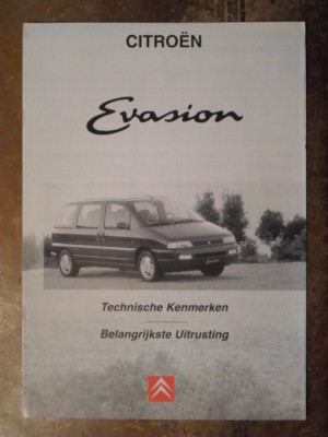 CITROEN EVASION orig Dutch Mkt Technical Information Brochure Folder