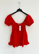 Kimchi Blue Dress Farron Babydoll Mini Red Milkmaid XXS / UK 4 💖 BNWT £46