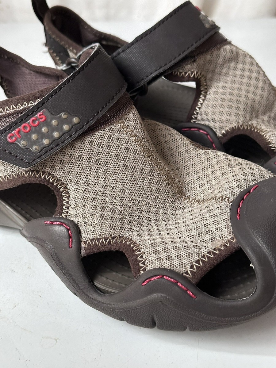 Mens CROCS 15041 Brown SwiftWater Mesh Fisherman Water Deck 