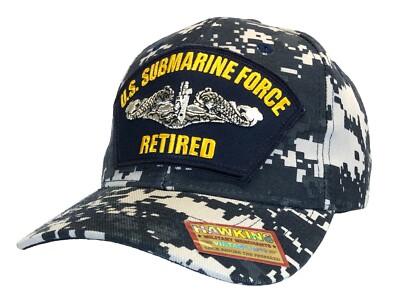 ''RETIRED'' U.S. Submarine Force Veteran Hat Digital Blue Structured Ball Cap 