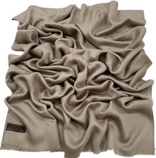 Sciarpa scialle frange nepalese design tinta unita visone avvolgente pashmina CJ abbigliamento NUOVO