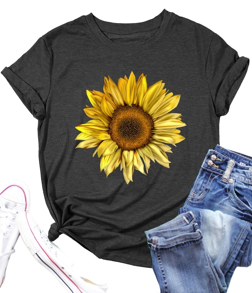 LAZYCHILD Womens Graphic Tees Sunflower Shirts Vintage Flower Graphic