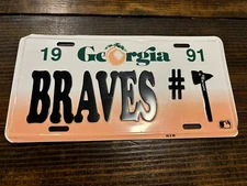 Vintage 1991 Georgia Atlanta Braves #1 Metal License Plate FREE SHIPPING