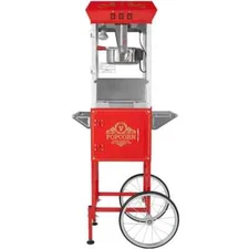 Popcorn Maker with Cart, 850W Popcorn Popper Machine 8 oz. Kettle Makes 48-Cups