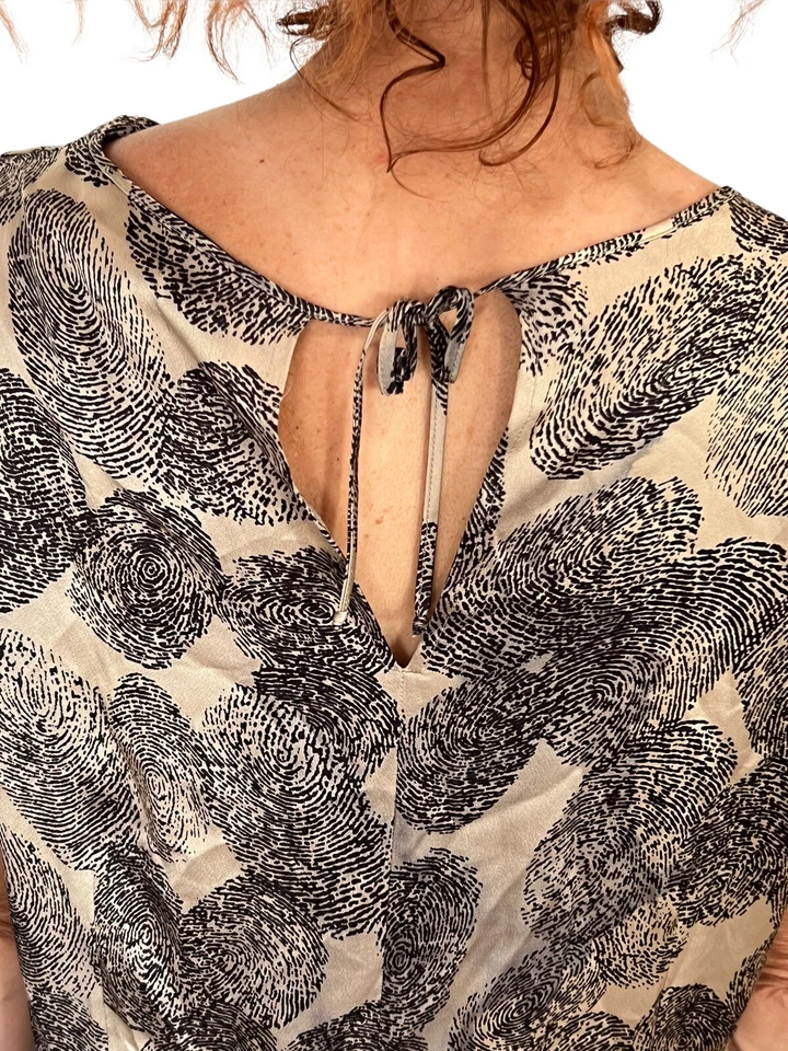 YSL YVES SAINT LAURENT PRINTEMPS 2011 SILK GEOMETRIC COWL DRAPE NECK DRESS M - Image 4 of 4