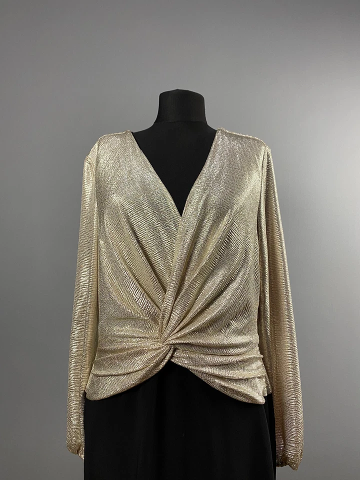 Maxi Vestido Lauren Ralph Lauren Etiqueta Negra Dorado Acanalado Noche Elegante Noche Talla 12 Foto 2 de 4