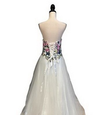 Cecily Brown White Tulle Embroidered Floral Strapless Corset Dress Size 8  $325 | eBay