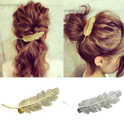 Boho Women Hair Accessory Leaf Feather Hair Clip Hairpin Barrette