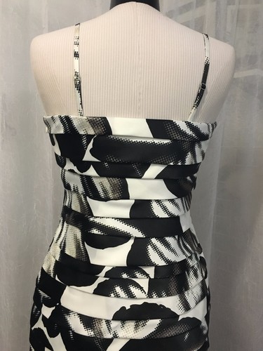Calvin Klein Damen Kleid Elfenbein Schwarz & Metallic Print Trägerlos Größe 10 Neu ohne Etikett - Bild 3 von 8