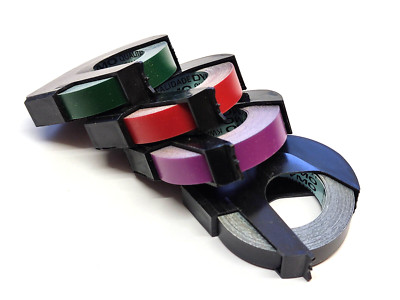 4x DYMO Prägebänder 9mm X 3m ROT GRÜN VIOLETT SCHWARZ seidenglanz Embossing Tape