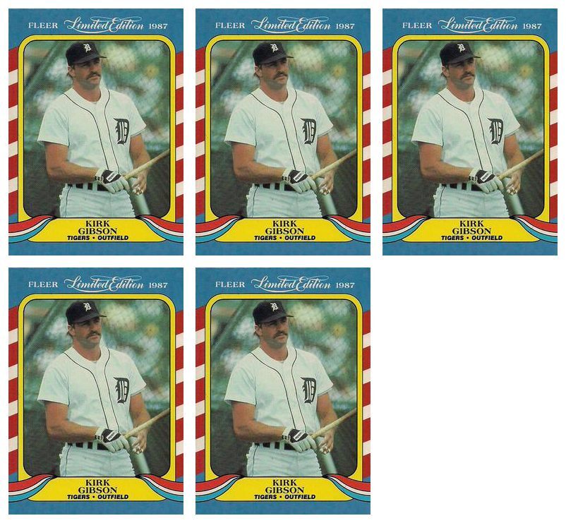 (5) 1987 Fleer Limited Edition Baseball #17 Kirk Gibson Lot Detroit Tigers (5) 1987 Fleer Limited Edition Baseball #17 Kirk Gibson Lot Detroit Tigers