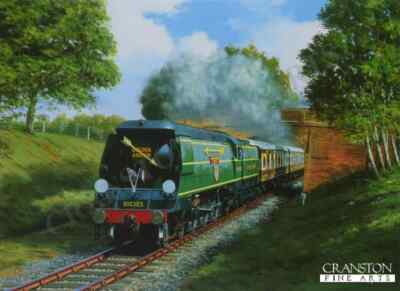 Postkartengroße Eisenbahn Dampflok Grußkarte Blackmoor Vale' Golden Arrow