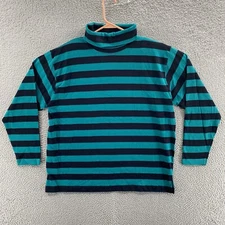 VINTAGE Boundary Waters T Shirt Men Large Green Black Turtleneck Striped 90s New
