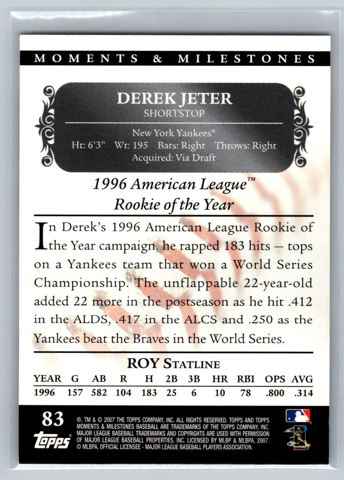 2007 Topps Moments & Milestones #83 Derek Jeter 52/150 - Image 2 of 2