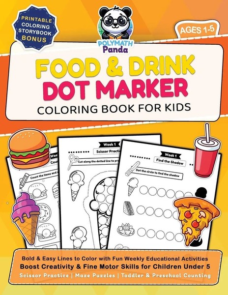 Polymath Panda | Food And Drink Dot Marker Coloring Book For Kids Ages 1-5-image