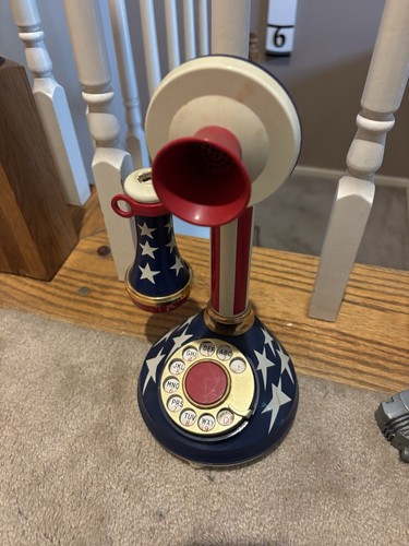 Vintage Deco-Tel 70's American Flag Candlestick Rotary Telephone Americana USA