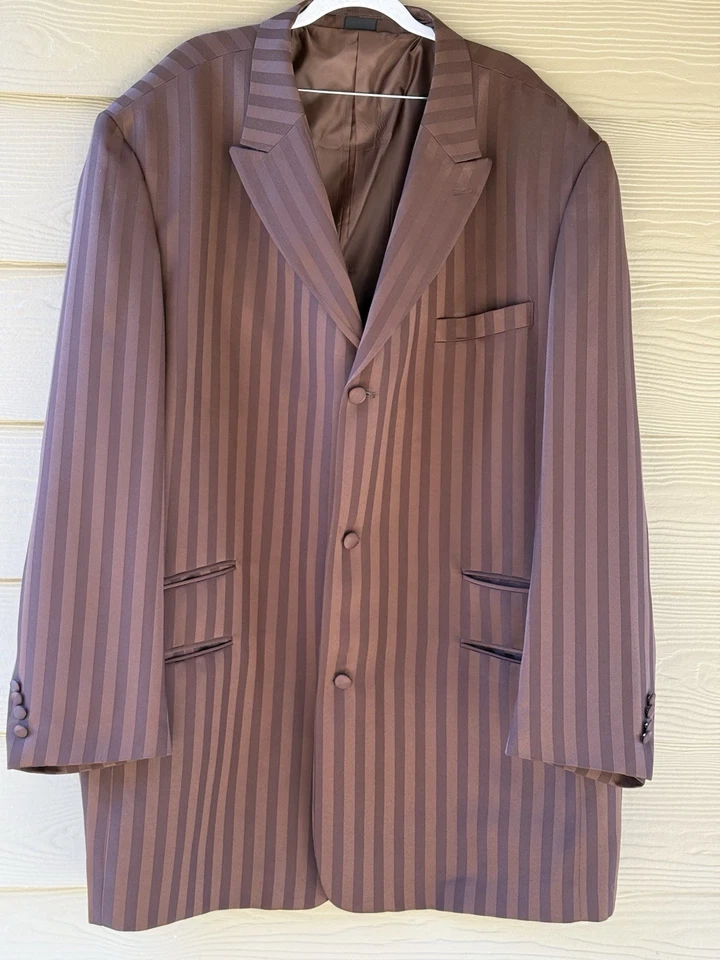 Falcone Superlative 150's Men's Brown Strip Blazer Vest Pants 3pc Suit 54L x 50L - Image 4 of 4