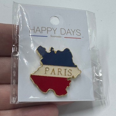Paris France Map Tricolor Enamel Lapel Pin Souvenir Tourist Flag Themed