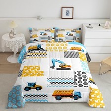 Kids Cartoon Construction Comforter Set Equipment Trucks Bedding Set Twin Siz...