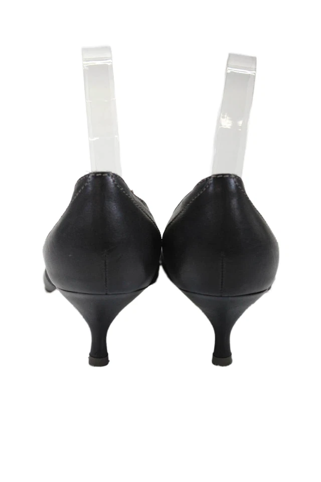 Zapatos de salón Salvatore Ferragamo para mujer tacón de gatito punta en punta cuero negro 8,5AA Foto 3 de 4