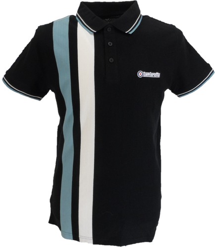 Lambretta Black Retro Vertial Stripe Polo Shirts - Picture 1 of 3