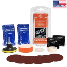 Headlight Restoration Kit 3-Easy Step to Sun Damaged Light Output & Beam Pattern