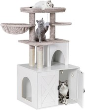 Cat Litter Box Enclosure with Cat Tree Tower and Condo Hidden Washroom Furniture