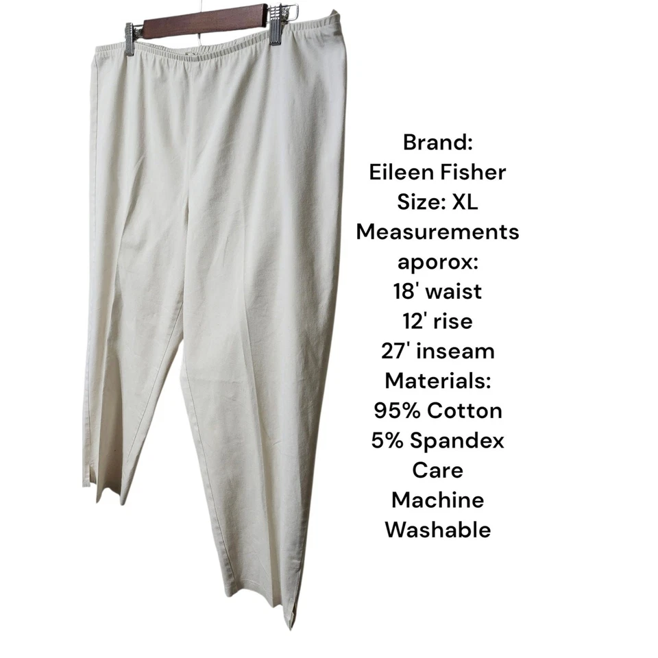 Pantalones EILEEN FISHER XL Elásticos Algodón Sarga Cónicos Capri Cremallera Lateral Beige Foto 3 de 4