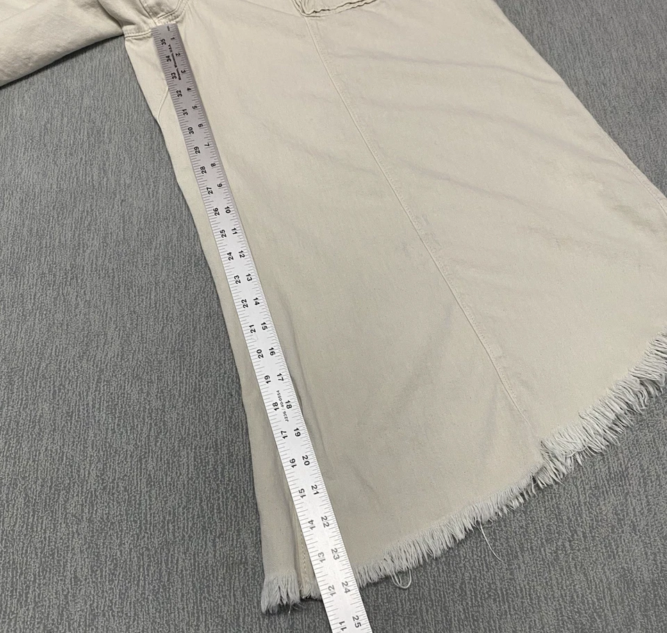 Free People Pants Womens Large Wide Leg Baggy Crop Pull On Jean Sun Setter Beige - Image 4 of 4