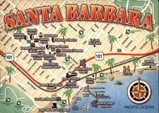 Santa Barbara California Map vintage postcard c296