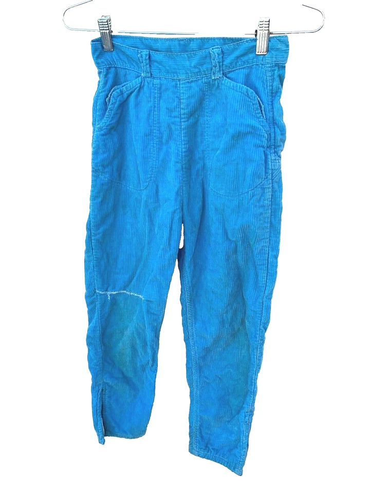 复古 20 世纪 40 年代 50 年代女式扣背裤 XS 绿松石棉侧拉链法兰绒衬里 — 第 2/4 张图片